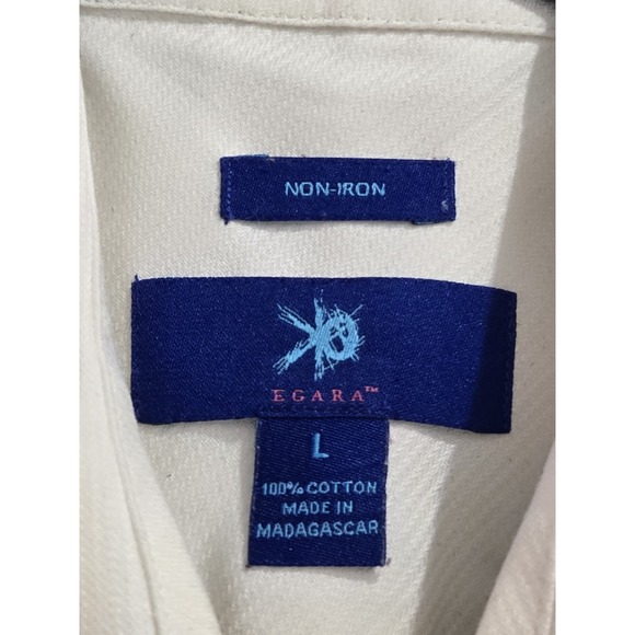 EGARA Men's Dress Shirt Large White Solid Long Sleeve Non-Iron 100% Cotton L - Picture 4 of 4